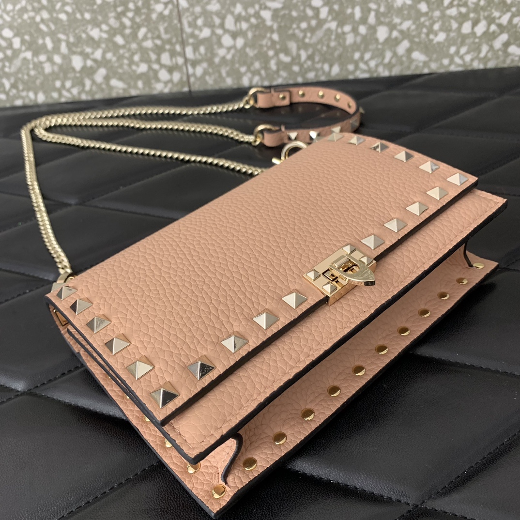 Valentino Garavani Rockstud Small Shoulder Bag in Rose Cannelle Grainy Calfskin